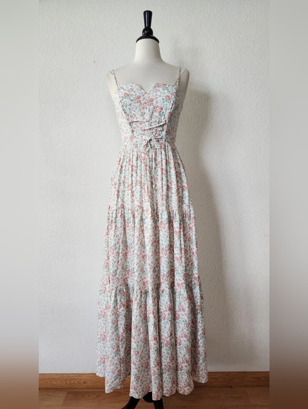 Floral Tie-Waist Maxi Dress in Soft Pink and Mint